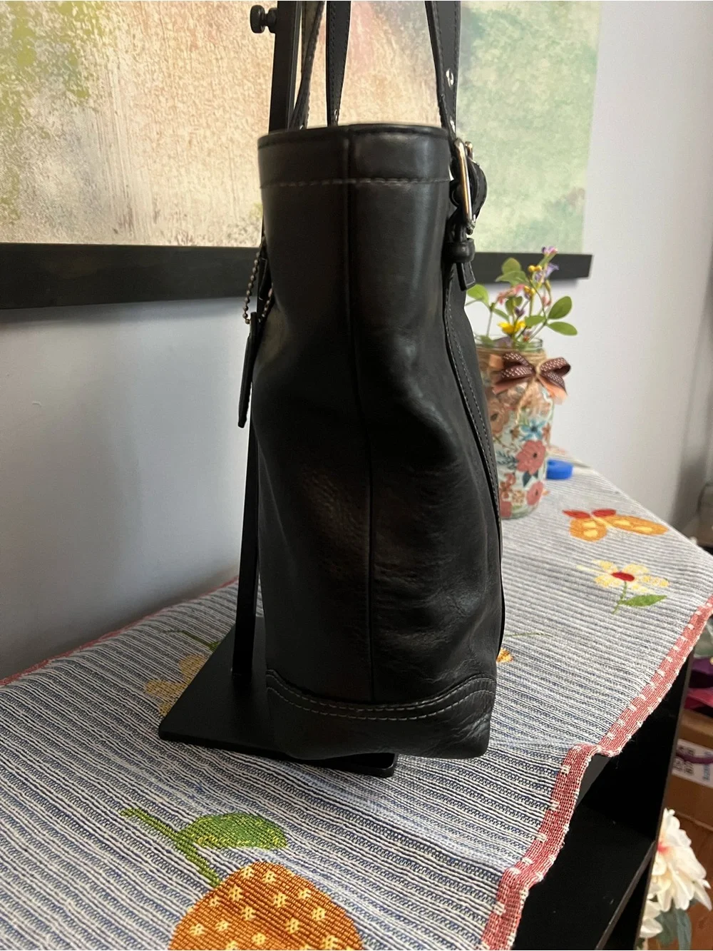 Coach Hampton 2006 Vintage Black Leather Tote Shoulder Bag Y2K
